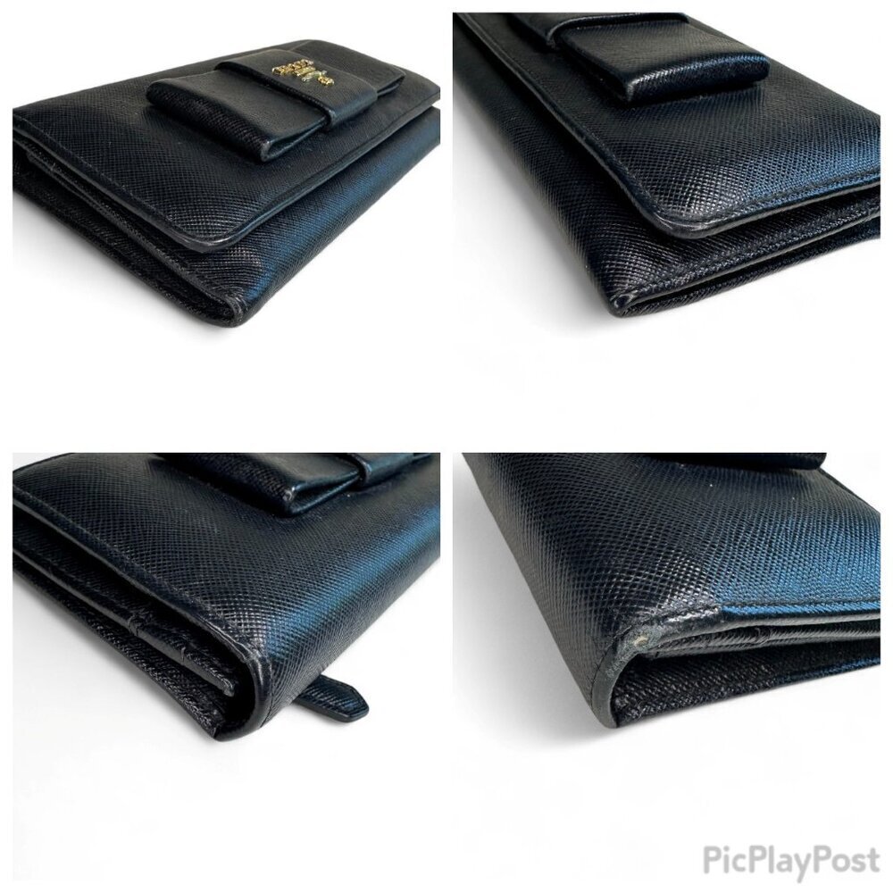 Prada Women's Long Saffiano Black Leather Bifold Ribbon Wallet - Picture 7 of 16